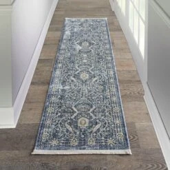 Nourison Lustrous Weave LUW03 2'2" X 7'6" Blue Runner -Home Decoration Series 4559144 2