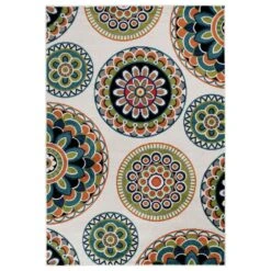 Central Oriental Terrace Tropic Burnette 8'8" X 11'10" Snow And Multicolor Area Rug