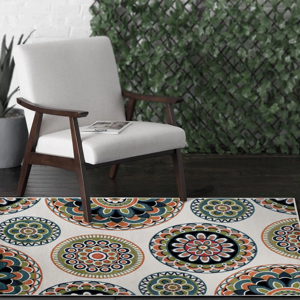 Central Oriental Terrace Tropic Burnette 8'8" X 11'10" Snow And Multicolor Area Rug 4 Central Oriental Terrace Tropic Burnette 8'8" X 11'10" Snow And Multicolor Area Rug - Image 2