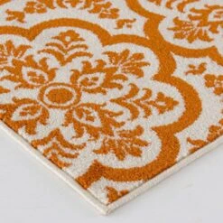 Central Oriental Terrace Tropic Contoy 7'10" X 9'10" Snow And Tangerine Area Rug -Home Decoration Series 5061124 3