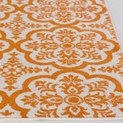 Central Oriental Terrace Tropic Contoy 7'10" X 9'10" Snow And Tangerine Area Rug -Home Decoration Series 5061124 4