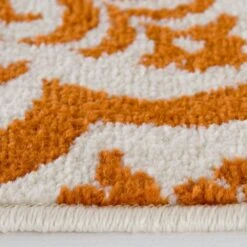 Central Oriental Terrace Tropic Contoy 7'10" X 9'10" Snow And Tangerine Area Rug -Home Decoration Series 5061124 5