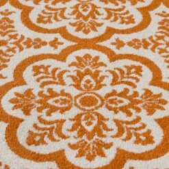 Central Oriental Terrace Tropic Contoy 7'10" X 9'10" Snow And Tangerine Area Rug -Home Decoration Series 5061124 6