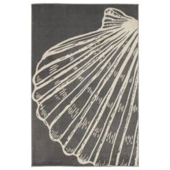 Central Oriental Terrace Tropic Seashell Beach 5' X 7'3" Stone And Snow Area Rug