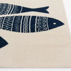 Central Oriental Terrace Tropic Friendly Fish 5' X 7'3" Snow And Sapphire Area Rug -Home Decoration Series 5062114 4
