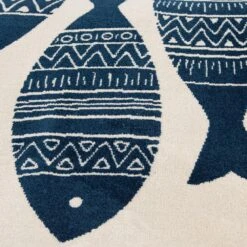 Central Oriental Terrace Tropic Friendly Fish 5' X 7'3" Snow And Sapphire Area Rug -Home Decoration Series 5062114 6