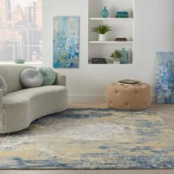 Nourison Twilight 8'6" X 11'6" Navy And Gold Area Rug -Home Decoration Series 5093242 2