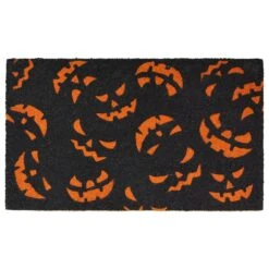 Callaway Scary Pumpkins 1'5" X 2'5" Black And Orange Door Mat