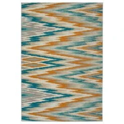 Kaleen Rugs Ostinata 2'2" X 7'6" Gold, Teal, Sand, Turquoise, Ivory And Grey Indoor/Outdoor Runner