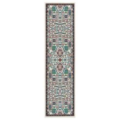 Kaleen Rugs Sunice 2'2" X 8' Ivory, Navy, Tangerine, Lime Green And Light Blue Runner
