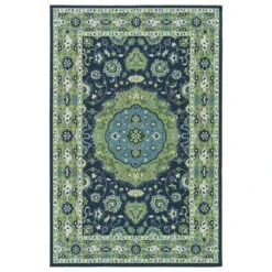Kaleen Rugs Sunice 1'9" X 3' Navy, Lime Green, Ivory And Light Blue Area Rug