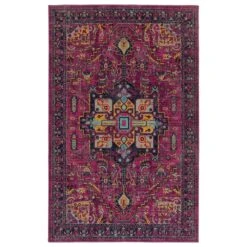 Kaleen Rugs Kaleen Rugs Zumba Beach 2' X 3' Pink, Plum, Gold, Navy, Grey, Turquoise And Black Area Rug