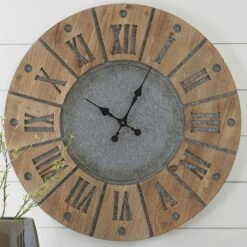 Signature Design By Ashley Payson Wall Clock In Antique Gray/Natural