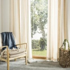 Safavieh Vari 52"x84" Window Panel In Natural/White Stripe