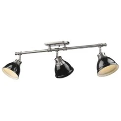Golden Lighting Duncan 3-Light Semi-Flush - Track-Light In Pewter With Black Shades