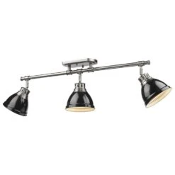 Golden Lighting Duncan 3-Light Semi-Flush - Track-Light In Pewter With Black Shades -Home Decoration Series 53554606 4