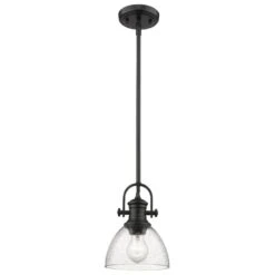 Golden Lighting Hines Mini Pendant In Black With Seeded Glass