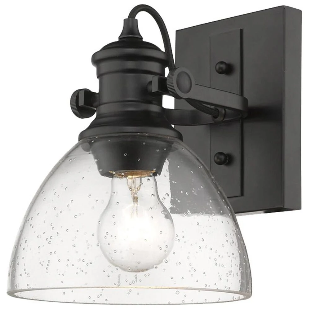 Golden Lighting Hines 1-Light Bath Vanity In Black With Seeded Glass 3 Golden Lighting Hines 1-Light Bath Vanity In Black With Seeded Glass