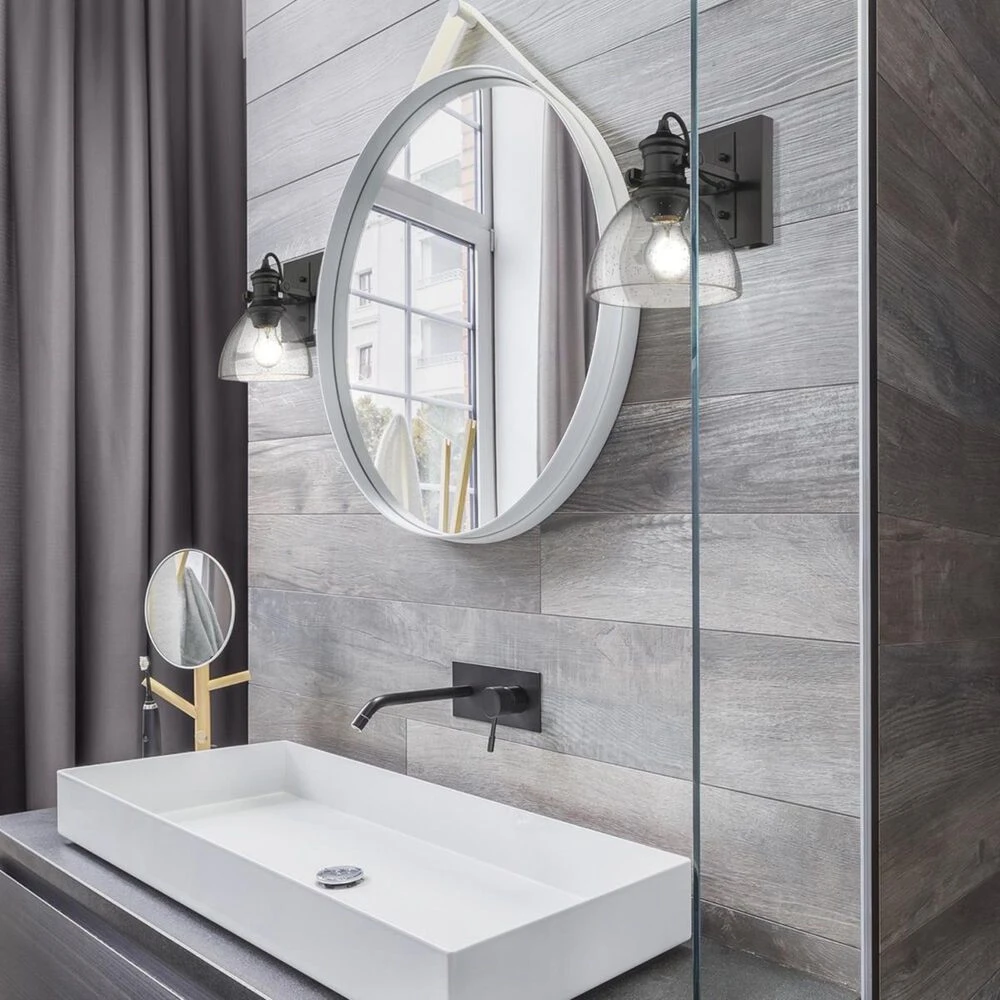 Golden Lighting Hines 1-Light Bath Vanity In Black With Seeded Glass 6 Golden Lighting Hines 1-Light Bath Vanity In Black With Seeded Glass - Image 4