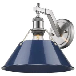 Golden Lighting Orwell PW 1-Light Wall Sconce In Pewter With Navy Blue Shade