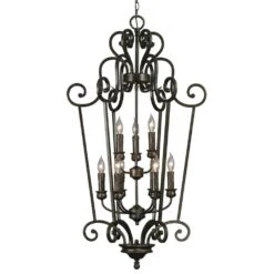 Golden Lighting Heartwood 2 Tier - 9-Light Caged Foyer In Burnt Sienna With Drip Candlesticks