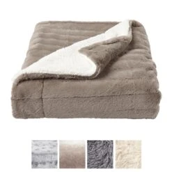 Timberlake Lavish Home Faux Rabbit Fur Jacquard Throw In Coffee -Home Decoration Series 54526637 6