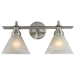 Stein World Pemberton 2-Light LED Vanity In Brushed Nickel And Marbleized White Glass
