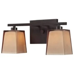 Stein World Serenity 2-Light Vanity In Oiled Bronze And Tan Glass