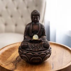 Timberlake Pure Garden Sitting Buddha LED Fountain In Weathered Brown