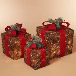 The Gerson Company GIL Assorted Lighted Vine Gift Boxes (Set Of 3)