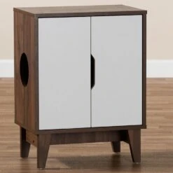 Baxton Studio Romy 2-Door Litter Box Cover House In Walnut Brown And White