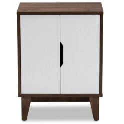 Baxton Studio Romy 2-Door Litter Box Cover House In Walnut Brown And White -Home Decoration Series 55646335 6