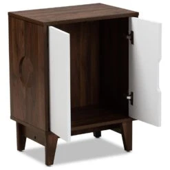 Baxton Studio Romy 2-Door Litter Box Cover House In Walnut Brown And White -Home Decoration Series 55646335 7