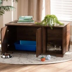 Baxton Studio Jasper 2-Door Litter Box Cover House In Walnut -Home Decoration Series 55646590 9