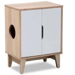 Baxton Studio Romy 2-Door Litter Box Cover House In White -Home Decoration Series 55646715 3