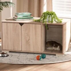 Baxton Studio Jasper 2-Door Litter Box Cover House In Oak -Home Decoration Series 55646723 21