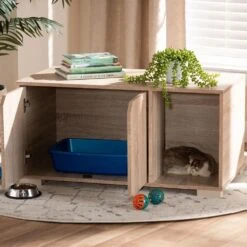 Baxton Studio Jasper 2-Door Litter Box Cover House In Oak -Home Decoration Series 55646723 22