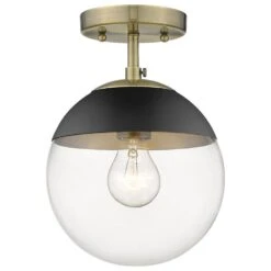 Golden Lighting Dixon Semi Flush In Aged Brass With Clear Glass And Black Cap