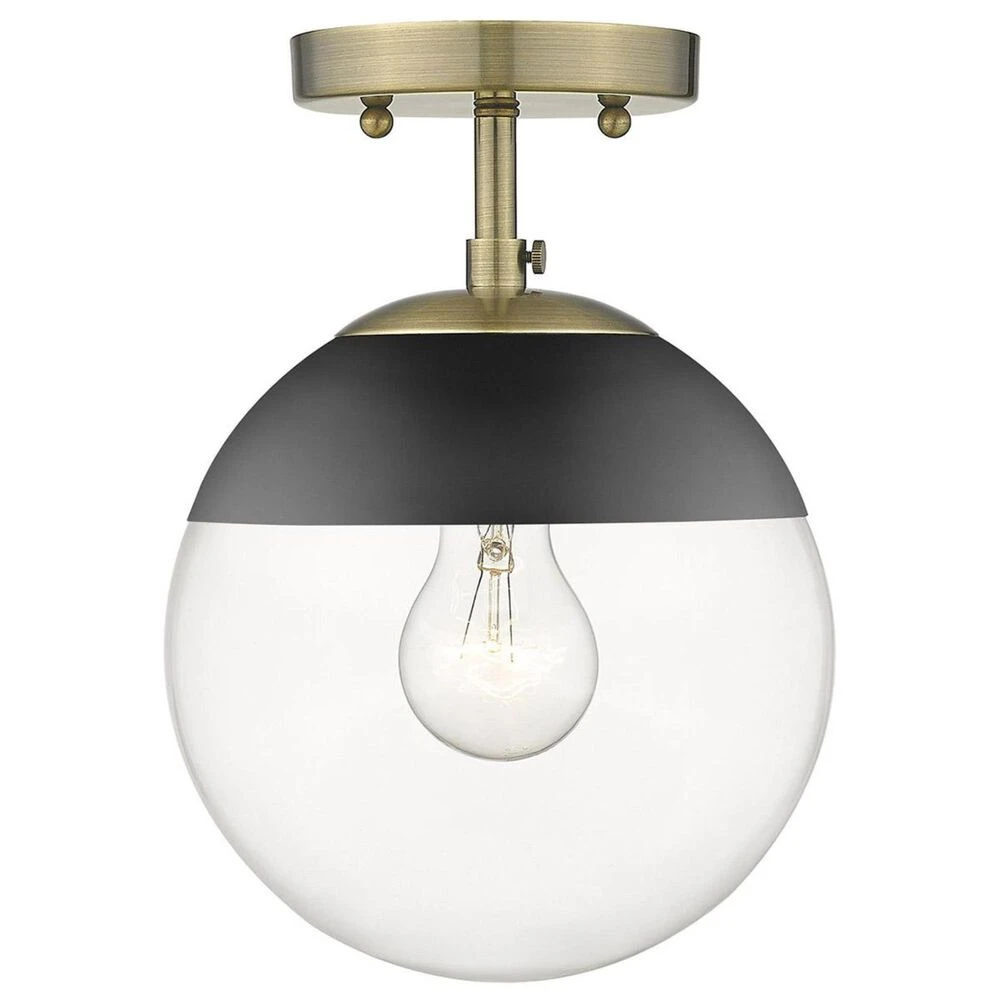 Golden Lighting Dixon Semi Flush In Aged Brass With Clear Glass And Black Cap 4 Golden Lighting Dixon Semi Flush In Aged Brass With Clear Glass And Black Cap - Image 2