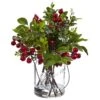 Nearly Natural, Inc. Nearly Natural Inc Berry Boxwood In Glass Jar -Home Decoration Series 56014038 1