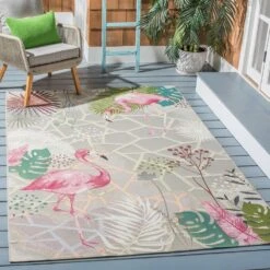 Safavieh Barbados Tropical Flamingo 3'3" X 5' Grey And Pink Indoor/Outdoor Area Rug -Home Decoration Series 5606274 3