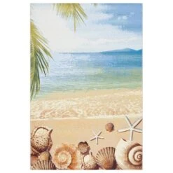Safavieh Barbados Tropical Beach Seashell 3'3" X 5' Gold And Blue Indoor/Outdoor Area Rug