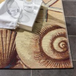 Safavieh Barbados Tropical Beach Seashell 3'3" X 5' Gold And Blue Indoor/Outdoor Area Rug -Home Decoration Series 5606449 4