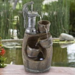 Timberlake Pure Garden 4-Tier Old Fashion Fountain In Silver/Wood -Home Decoration Series 56440415 6