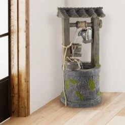 Timberlake Pure Garden 4-Tier Wishing Well Fountain In Stone/Weathered Wood