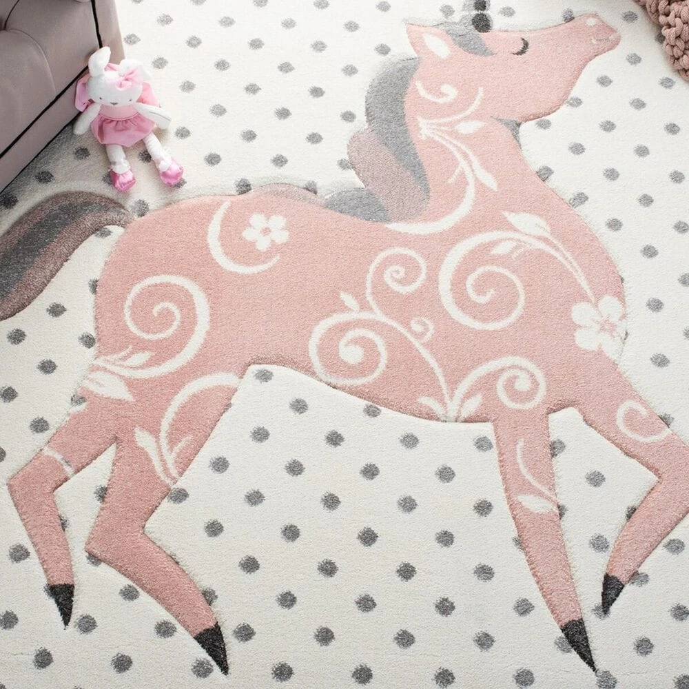 Safavieh Carousel 3'3" X 5'3" Ivory, Grey And Pink Kids Area Rug 5 Safavieh Carousel 3'3" X 5'3" Ivory, Grey And Pink Kids Area Rug - Image 3