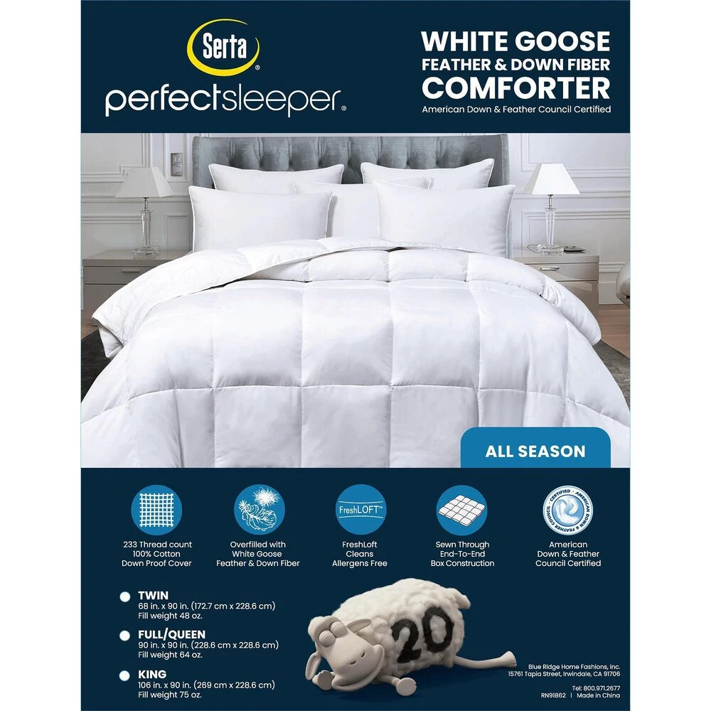Blue Ridge Home Fashions Serta 233 Thread Count Full/Queen All Season Comforter In White Goose 9 Blue Ridge Home Fashions Serta 233 Thread Count Full/Queen All Season Comforter In White Goose - Image 7