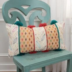 Rizzy Home Geometric 14" X 26" Pillow In Teal/Coral
