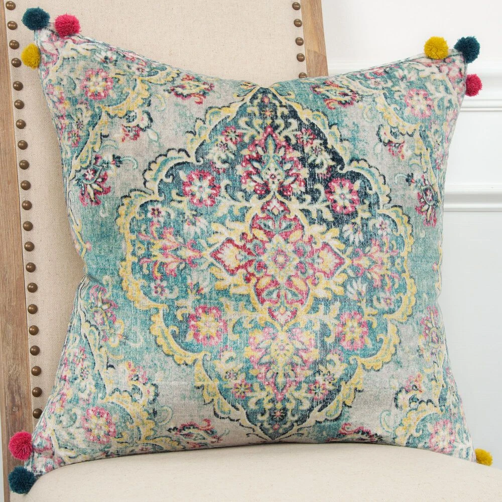 Rizzy Home Medallion 20" Down Filled Pillow In Ivory/Multi 3 Rizzy Home Medallion 20" Down Filled Pillow In Ivory/Multi