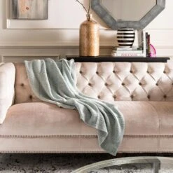 Safavieh Liliana 50" X 60" Throw In Blue And Natural -Home Decoration Series 57525438 5